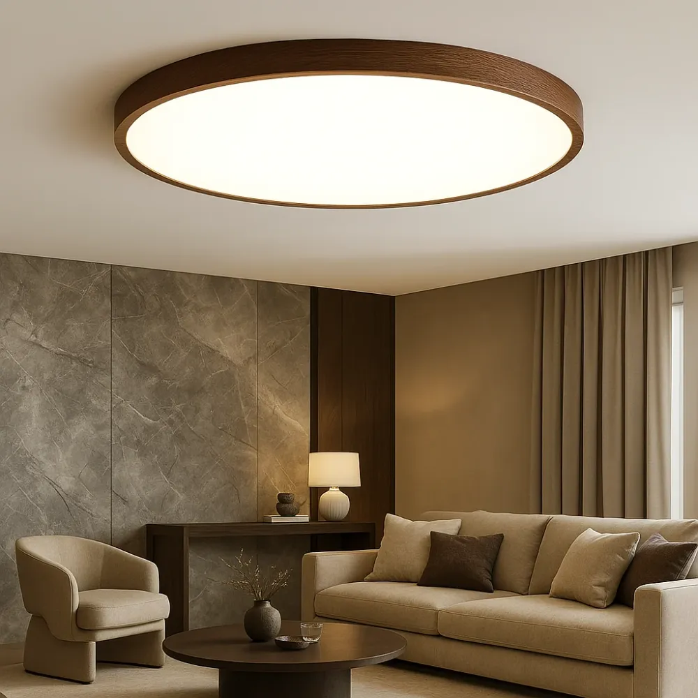 Wood Grain Ceiling Light | Round LED Flush Mount Fixture %e2%88%85