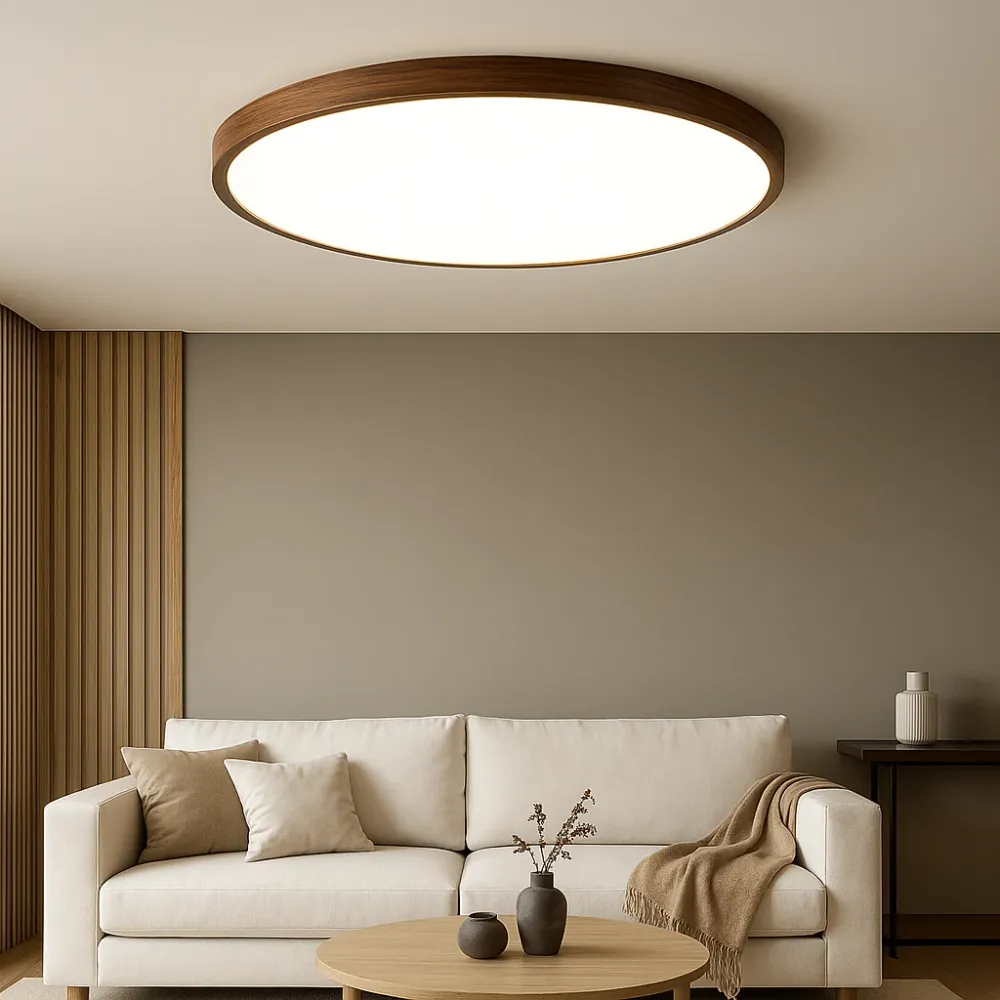 Wood Grain Ceiling Light | Round LED Flush Mount Fixture %e2%88%85