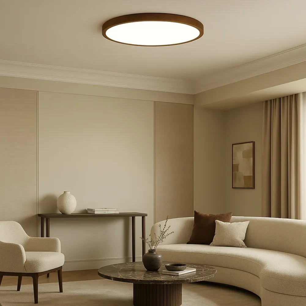 Wood Grain Ceiling Light | Round LED Flush Mount Fixture %e2%88%85
