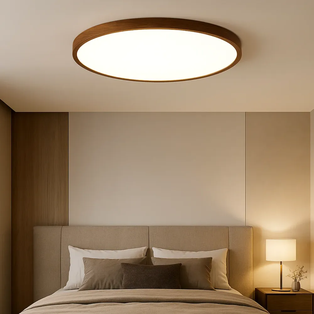 Wood Grain Ceiling Light | Round LED Flush Mount Fixture %e2%88%85