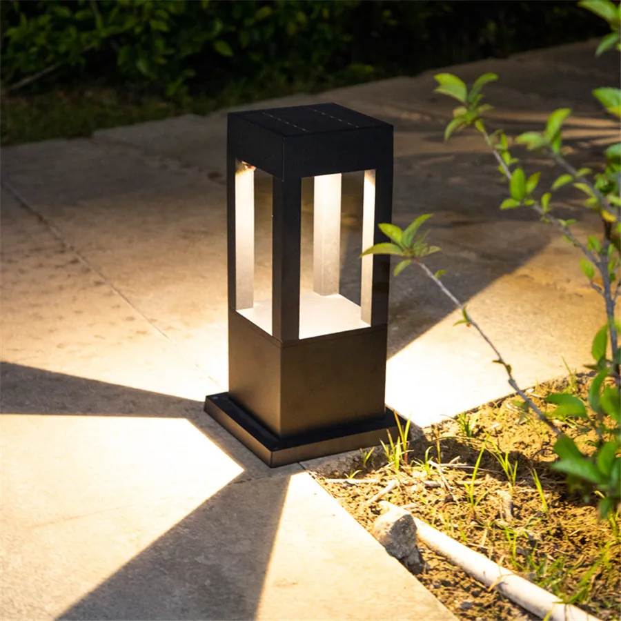 Modern Solar Path Light | Black Metal Garden Bollard Small