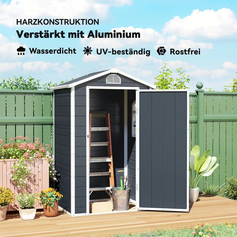 Plastik redskabsskur 1,9m² 134x104x204cm redskabsskur med gavltag, vejrbestandigt havehus, udendørs haveskur, skab til bag...