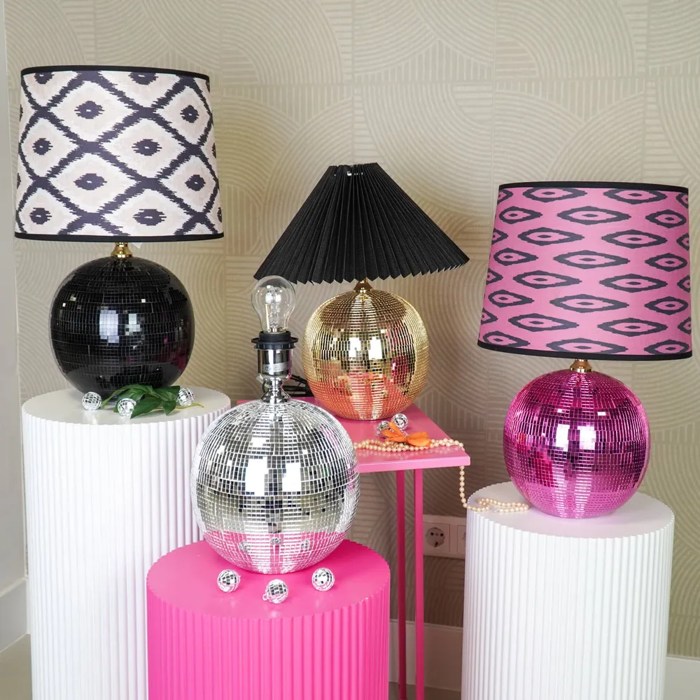 Lampe - Bordlampe Diskokugle - Glas - Sølv - 20x20x20cm