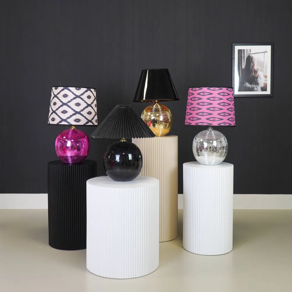 Lampe - Bordlampe Diskokugle - Glas - Sølv - 20x20x20cm