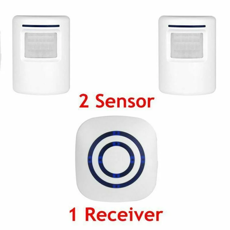 Trådløs Chime LED-dørklokke alarm PIR-bevægelse IR-sensor detektor Alert Hjem Harmless 2 sensor + 1 klokke Compatible Alexa