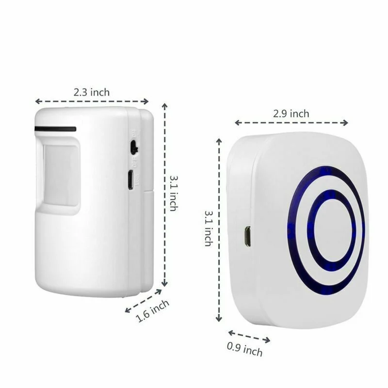 Trådløs Chime LED-dørklokke alarm PIR-bevægelse IR-sensor detektor Alert Hjem Harmless 2 sensor + 1 klokke Compatible Alexa
