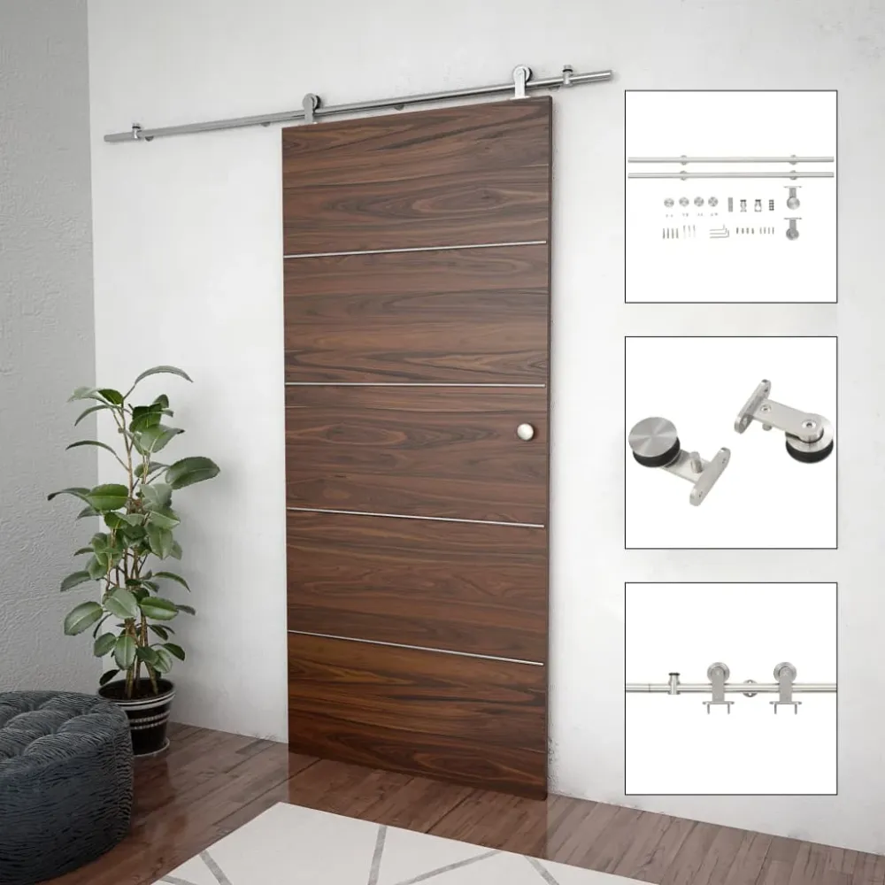hardwarekit til skydedør 183 cm rustfrit alloy sølvfarvet