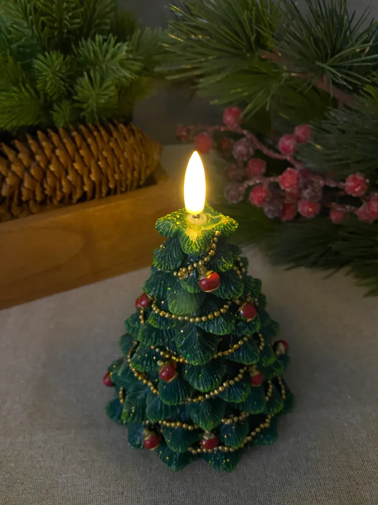 LED vokslys juletræ H14 cm - med fjernbetjening