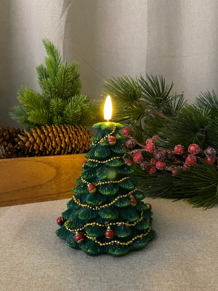LED vokslys juletræ H14 cm - med fjernbetjening