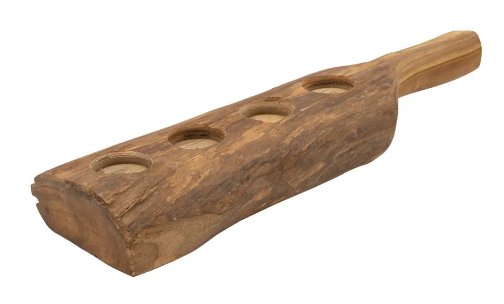 Lysestage i teaktræ – 51x14x6 cm