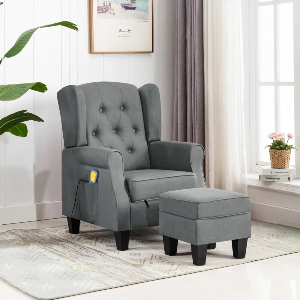 Massagestol Med Fodskammel Stof White Finish Sort
