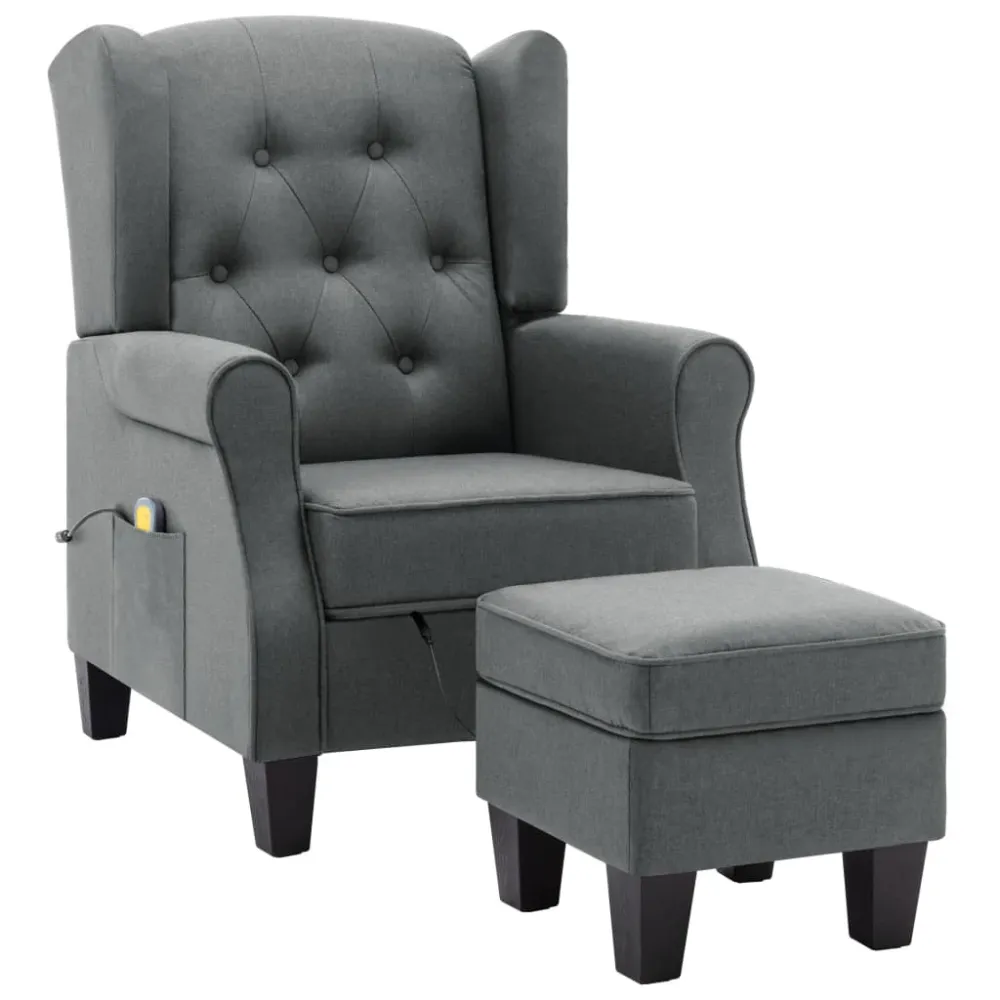 Massagestol Med Fodskammel Stof White Finish Sort