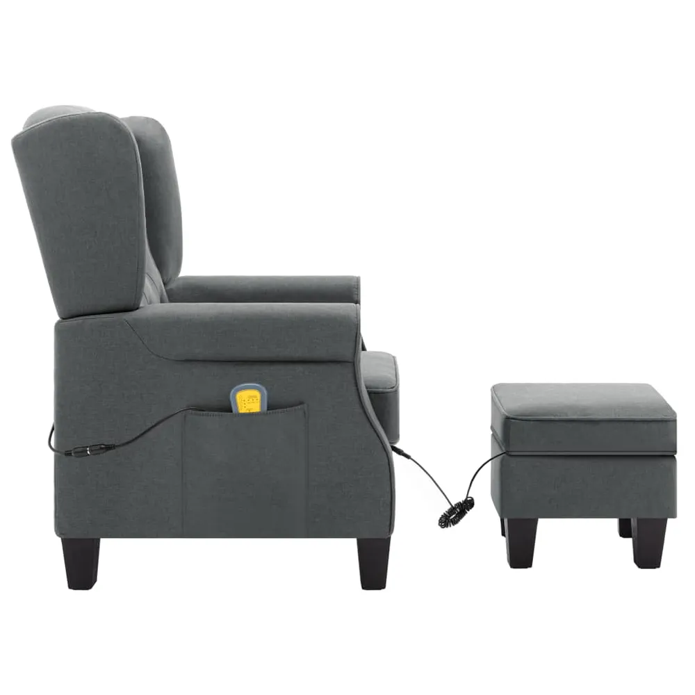Massagestol Med Fodskammel Stof White Finish Sort