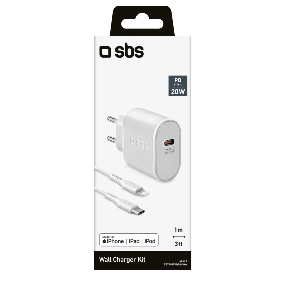 SBS 20W oplader. 1m MFI Lightning kabel. Snow