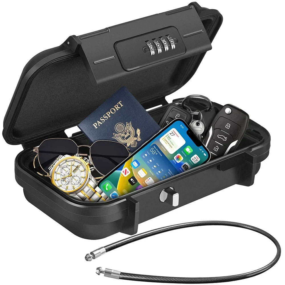 Portable Security Safe Box | Waterproof Travel Valuables Storage Black
