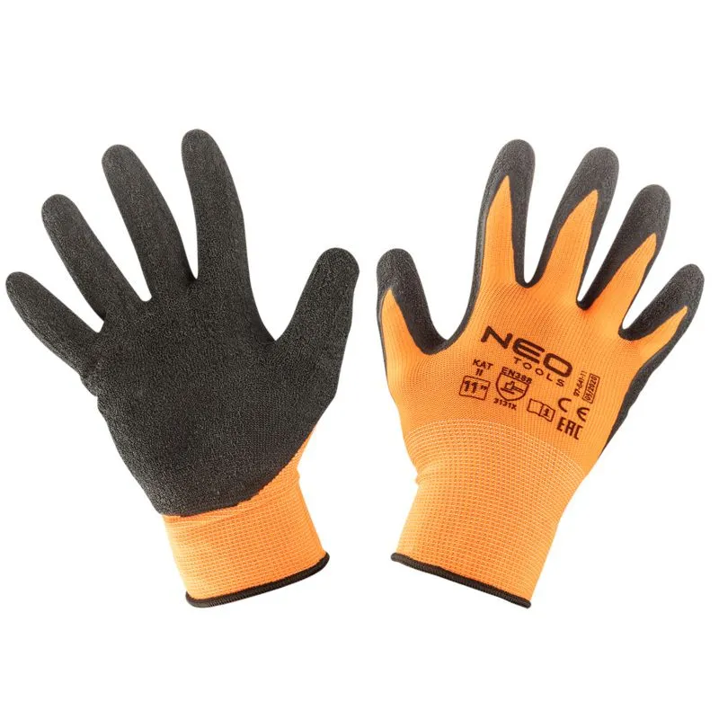 NEO TOOLS arbejds handsker i polyester med latexbelægning, str. 11, assorted colors, 1 par