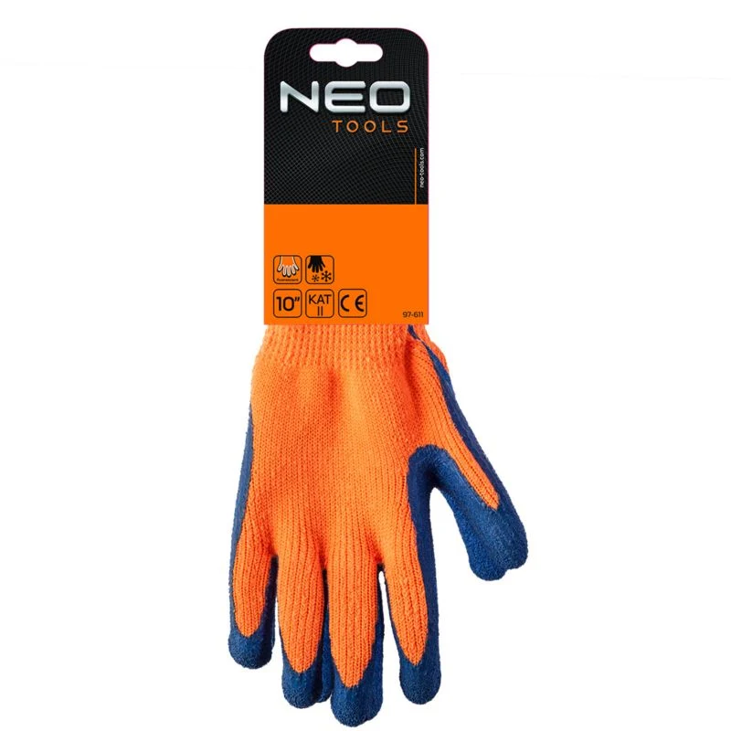 NEO TOOLS arbejdshandsker i akrylstrik med latexbelægning, str. 10, apricot, 1 par