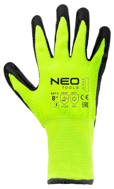 NEO TOOLS arbejdshandsker i nylon med latexbelægning, str. 8, lemon, 1 par