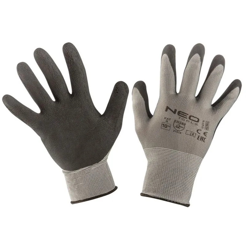 NEO TOOLS arbejdshandsker i synthetic med latexbelægning, str. 10, grå, 1 par