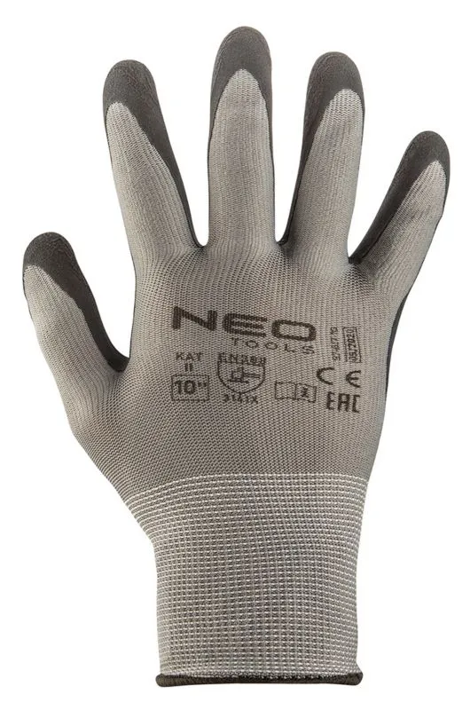 NEO TOOLS arbejdshandsker i synthetic med latexbelægning, str. 10, grå, 1 par