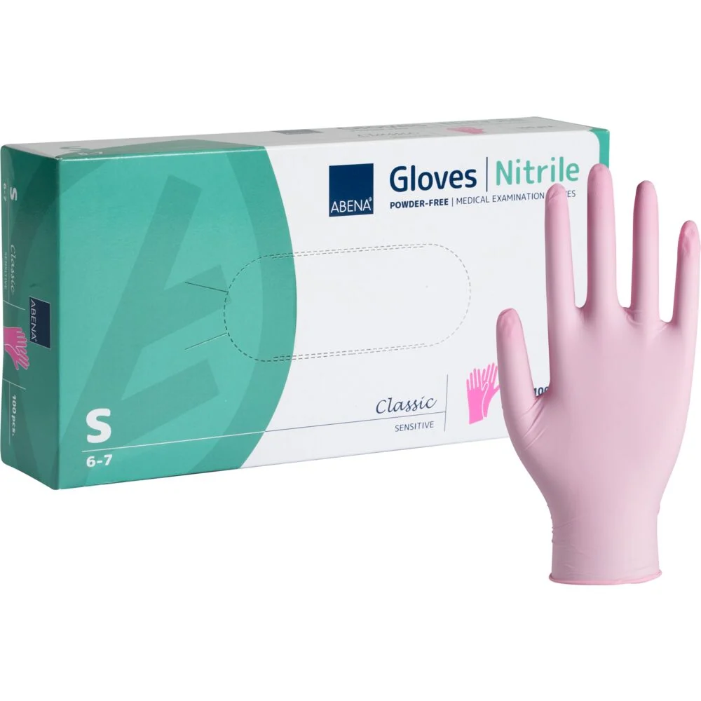 Undersøgelseshandske, ABENA Classic Precise, S, pink, nitril, pudderfri