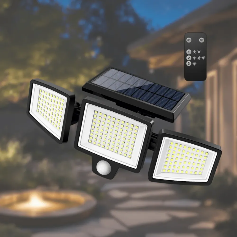 Solar Motion Security Light | Three Adjustable LED Heads Remote