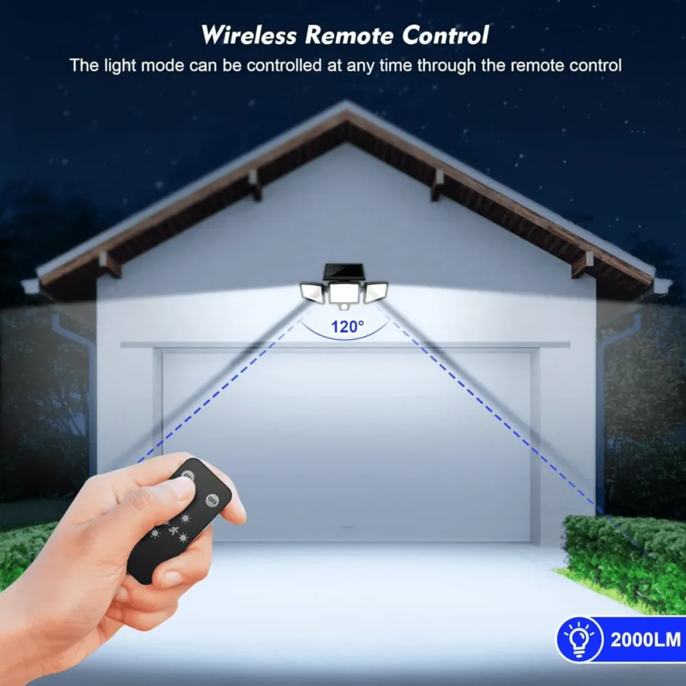 Solar Motion Security Light | Three Adjustable LED Heads Remote