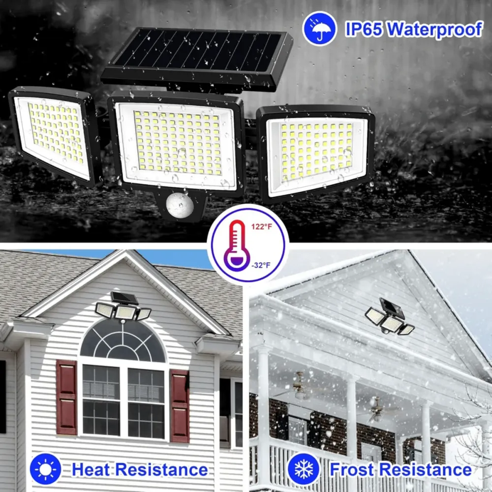 Solar Motion Security Light | Three Adjustable LED Heads Remote