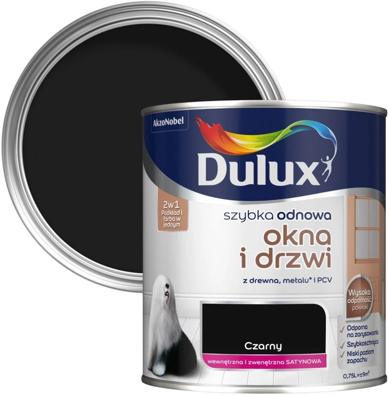Dulux Szybka Odnowa renoveringsmaling til vinduer og døre, onyx, 0,75 l