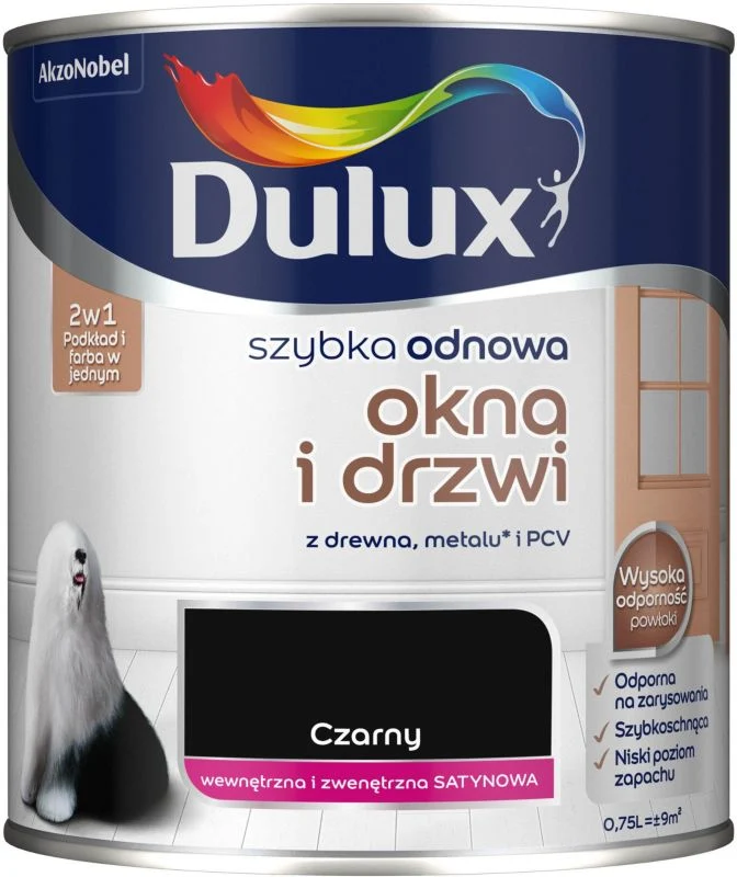 Dulux Szybka Odnowa renoveringsmaling til vinduer og døre, onyx, 0,75 l