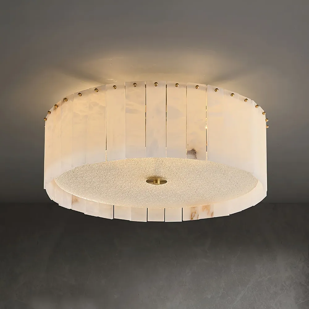 Alabaster Ceiling Light | Natural Stone Panels Brass Accents Diameter