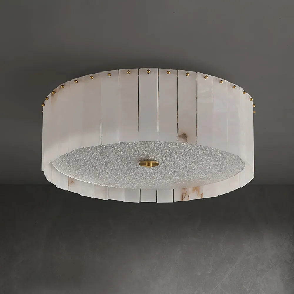 Alabaster Ceiling Light | Natural Stone Panels Brass Accents Diameter