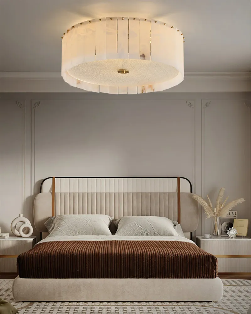 Alabaster Ceiling Light | Natural Stone Panels Brass Accents Diameter