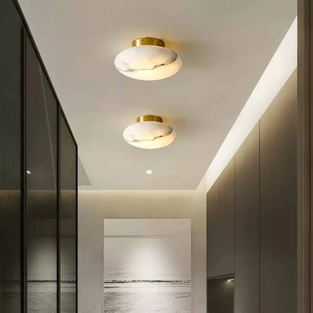 Alabaster Ceiling Light | Oval Natural Stone Fixture Brass