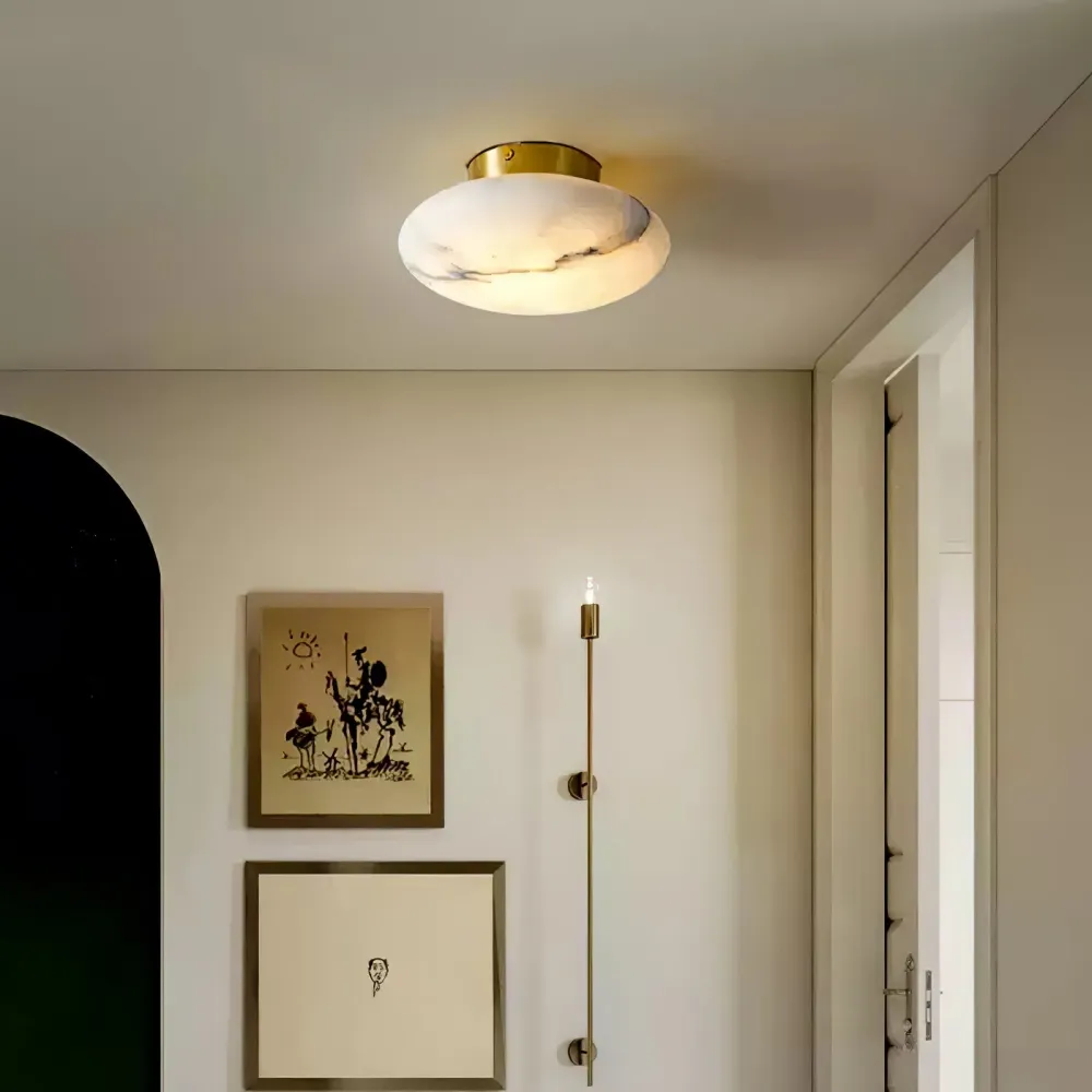 Alabaster Ceiling Light | Oval Natural Stone Fixture Brass