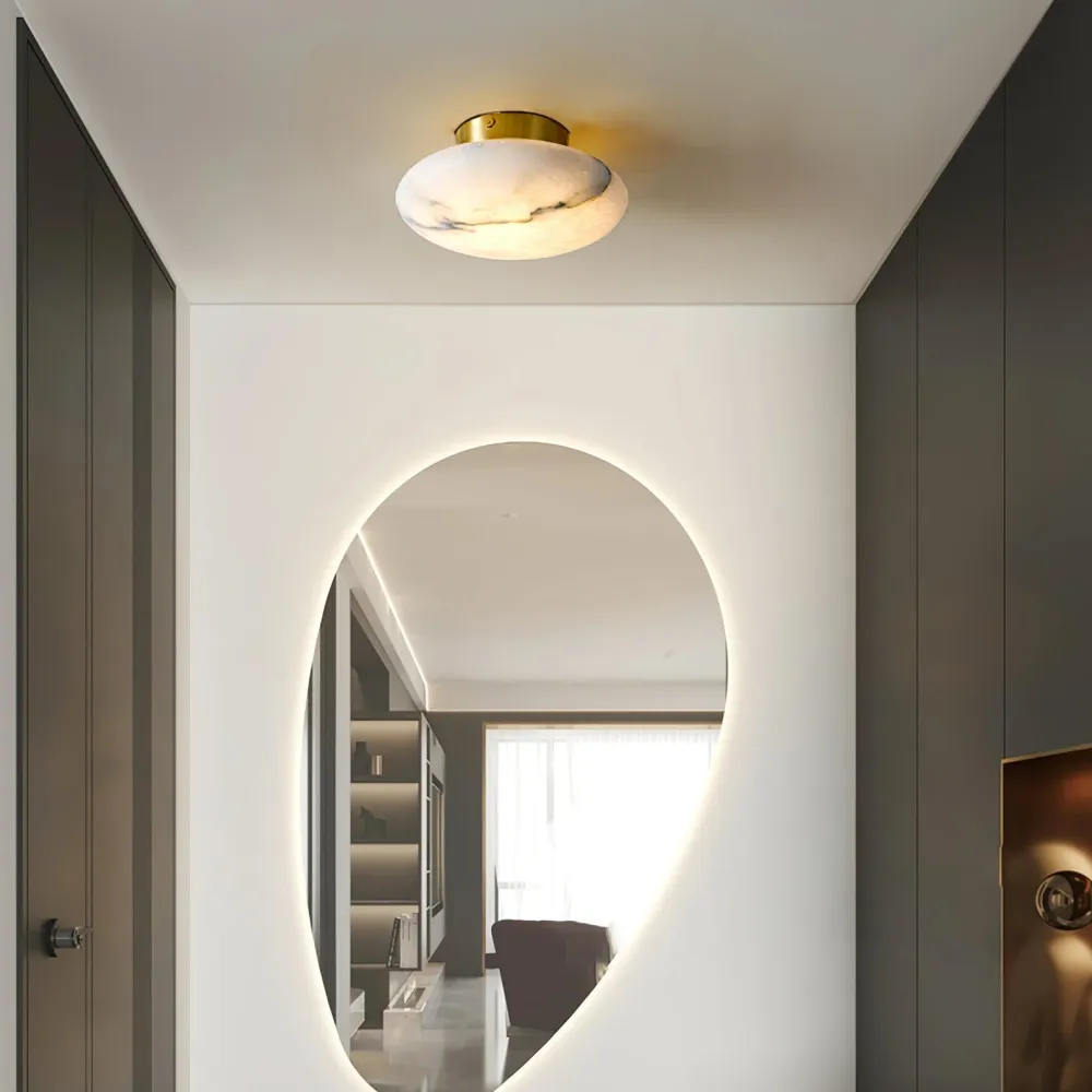 Alabaster Ceiling Light | Oval Natural Stone Fixture Brass