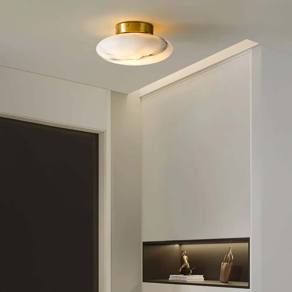 Alabaster Ceiling Light | Oval Natural Stone Fixture Brass