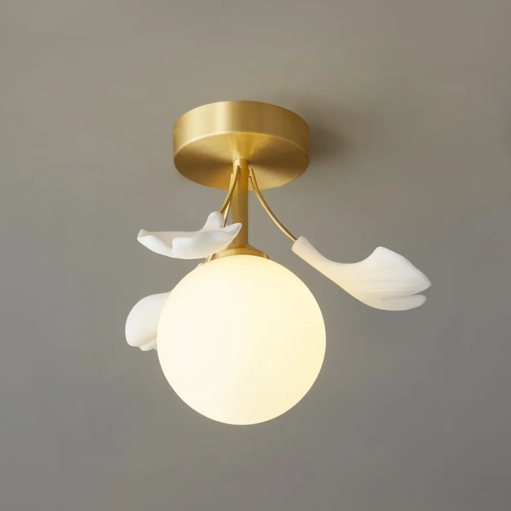 Botanical Ceiling Light | Ginkgo Leaf Glass Globe Design
