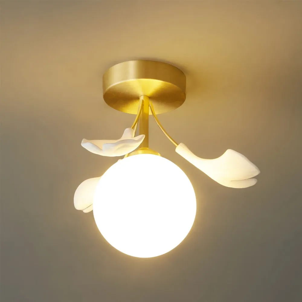Botanical Ceiling Light | Ginkgo Leaf Glass Globe Design