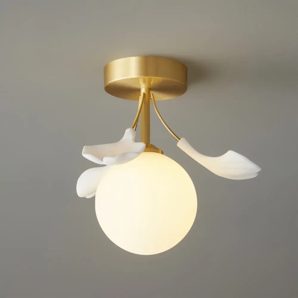 Botanical Ceiling Light | Ginkgo Leaf Glass Globe Design