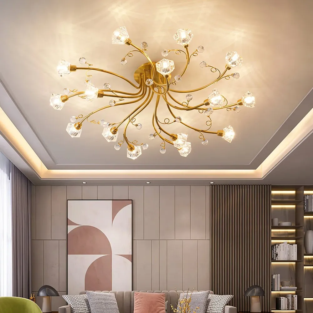 Crystal Ceiling Light | Brass Floral Branch Design 8