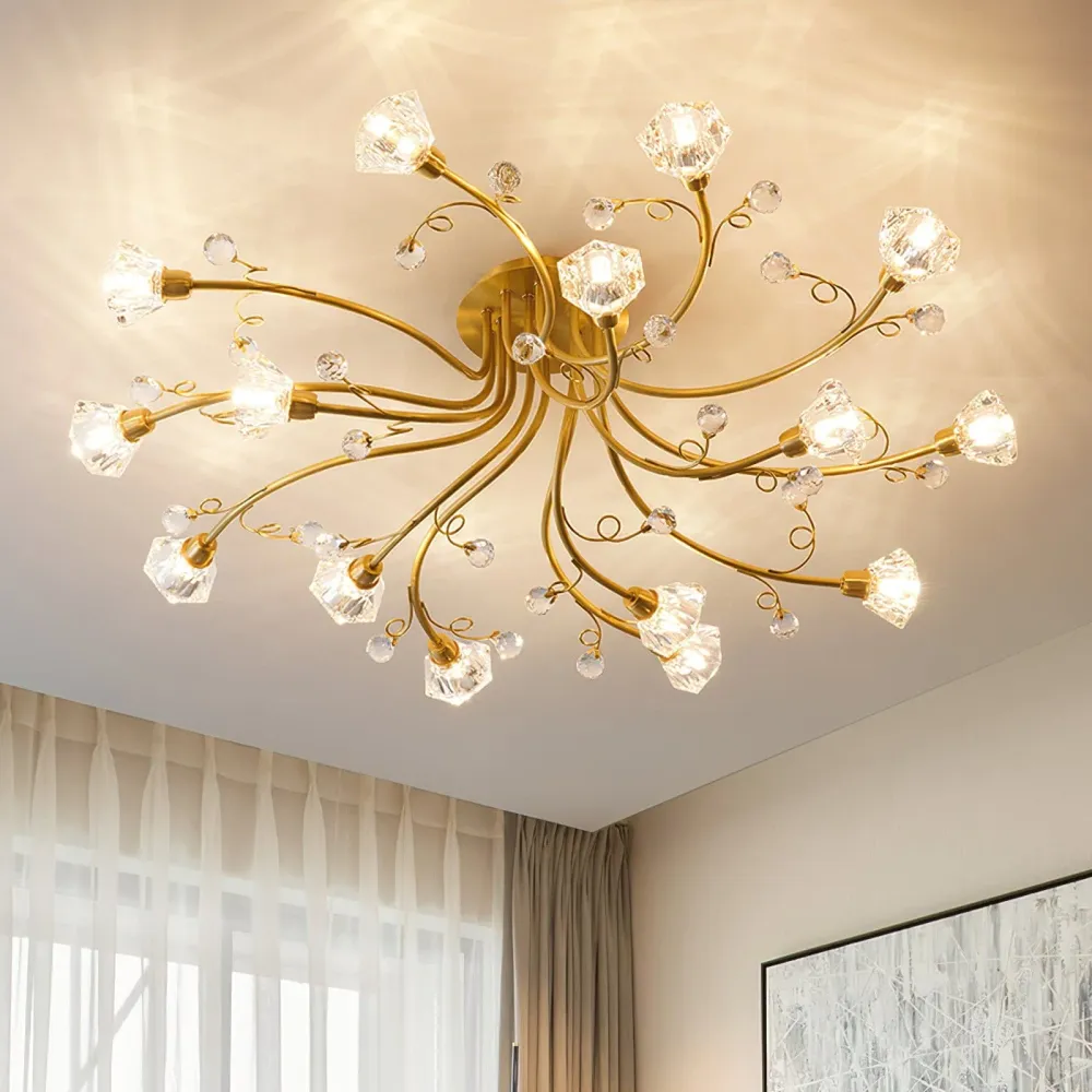 Crystal Ceiling Light | Brass Floral Branch Design 8