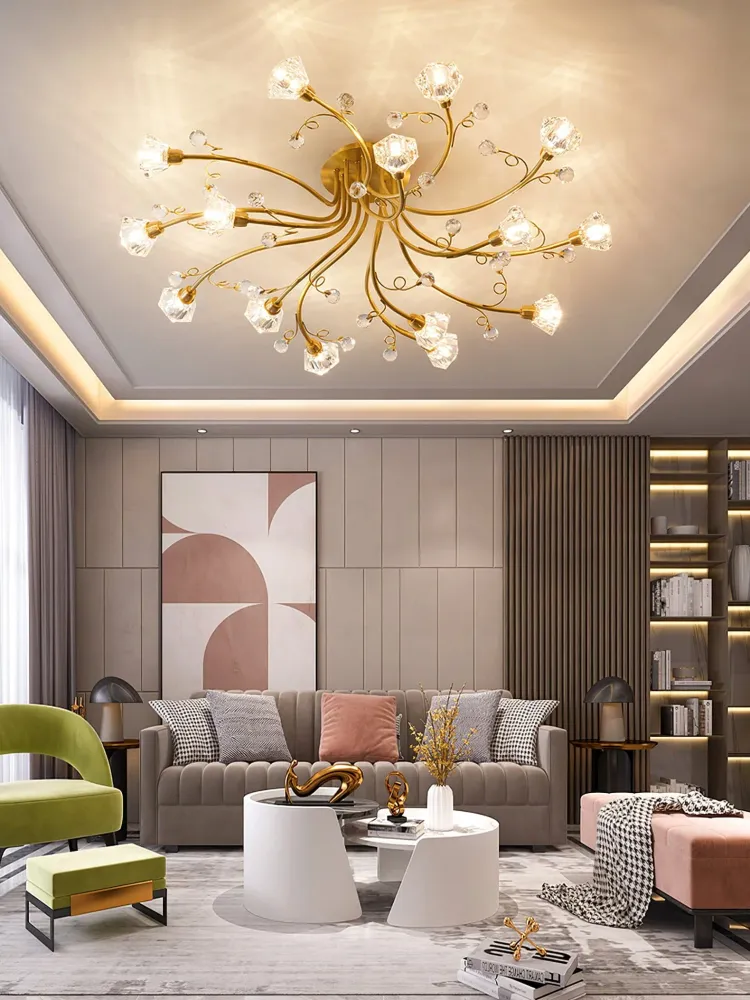 Crystal Ceiling Light | Brass Floral Branch Design 8