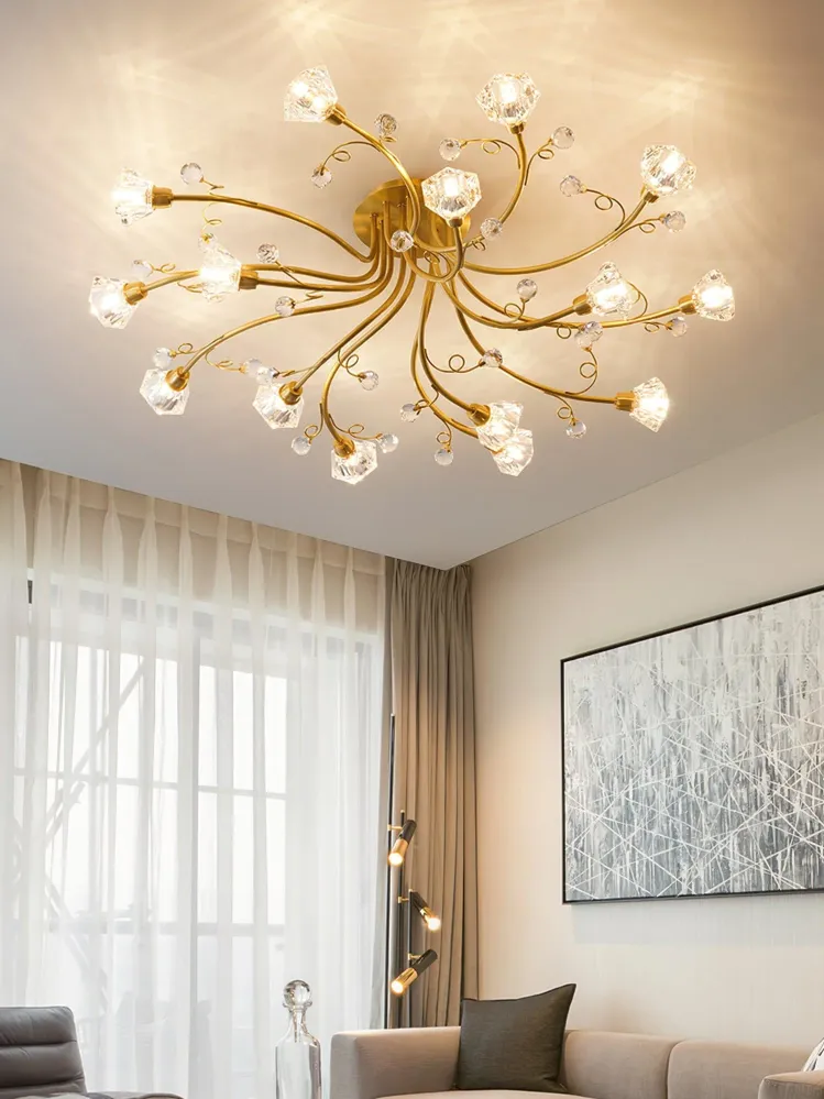 Crystal Ceiling Light | Brass Floral Branch Design 8