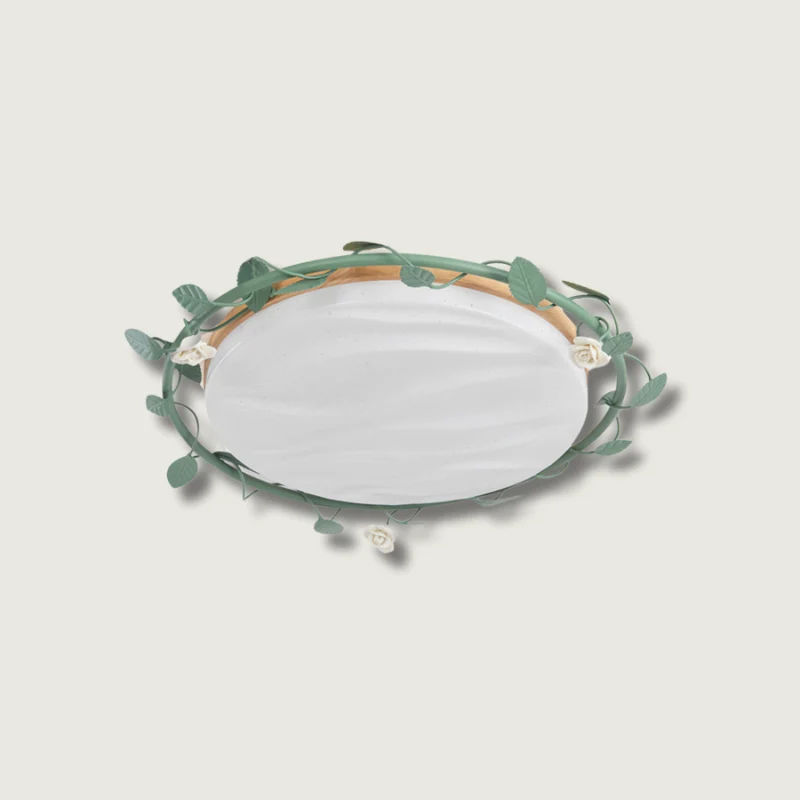 Floral Ceiling Light | Rose Wreath Design Green Accents Diameter