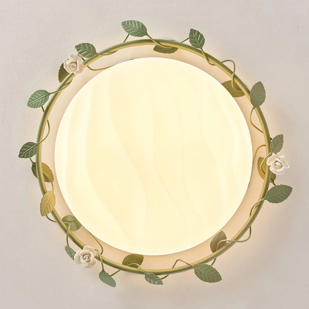 Floral Ceiling Light | Rose Wreath Design Green Accents Diameter
