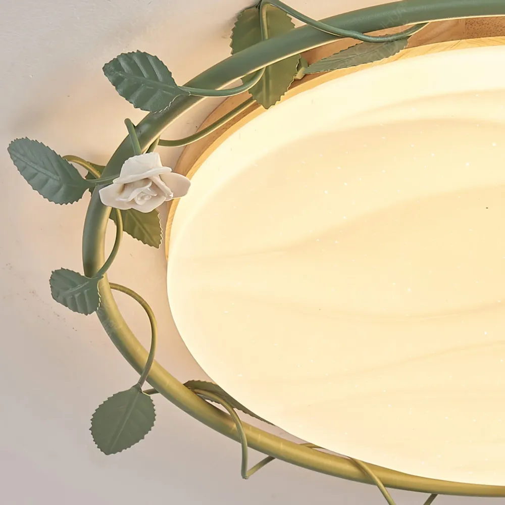 Floral Ceiling Light | Rose Wreath Design Green Accents Diameter