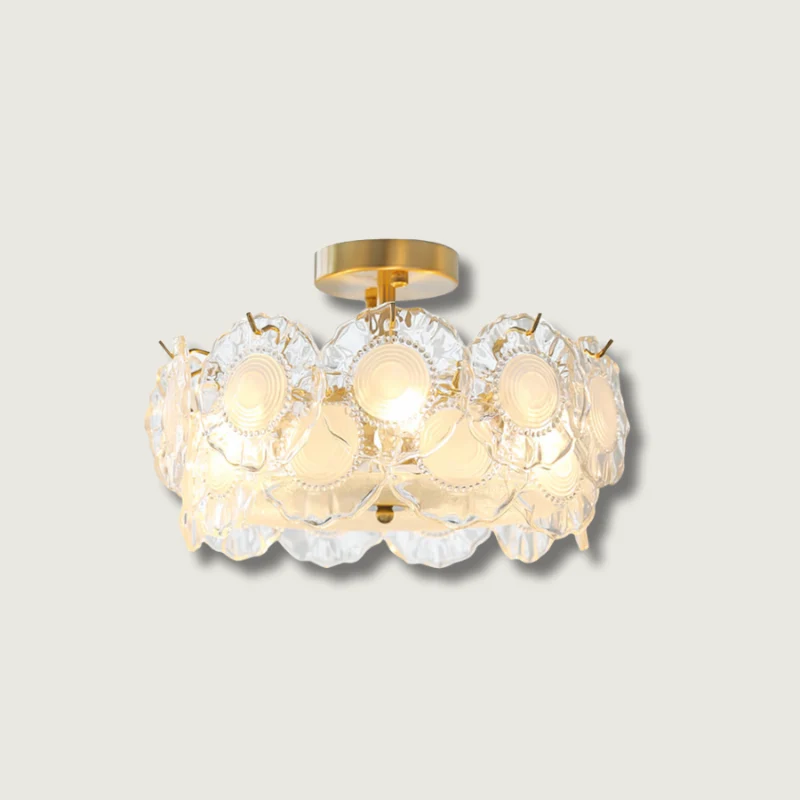 Floral Glass Ceiling Light | Textured Clear Shade Gold Finish Diameter