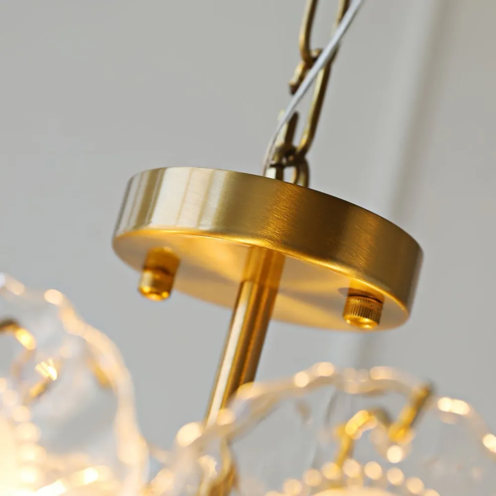 Floral Glass Ceiling Light | Textured Clear Shade Gold Finish Diameter