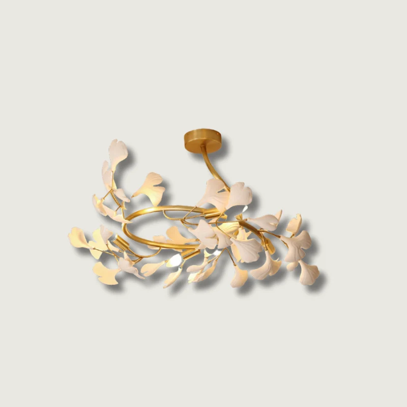 Ginkgo Leaf Ceiling Light | Gold Frame Ceramic Leaf Design Gold48